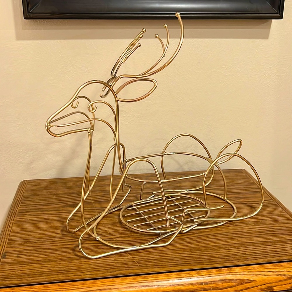 Vintage Brass Wired Reindeer "Cage" ~ Planter ~ Plant Holder ~ 17x15x6